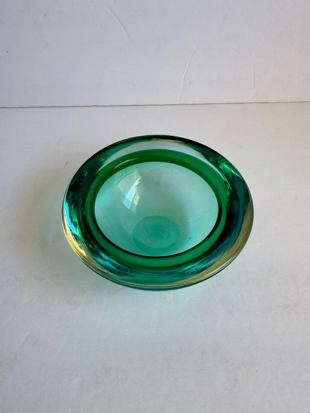 Vintage Murano Art Glass Bowl Turquoise Blue Green Catchall Trinket Dish Geode
